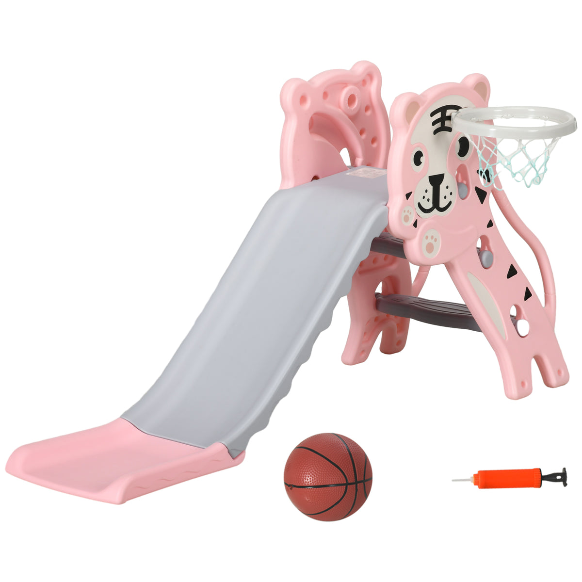 Toboggan pour enfants, toboggan intérieur pour enfants, avec panier de basket, thème tigre, de 18 à 36 mois, rose-0