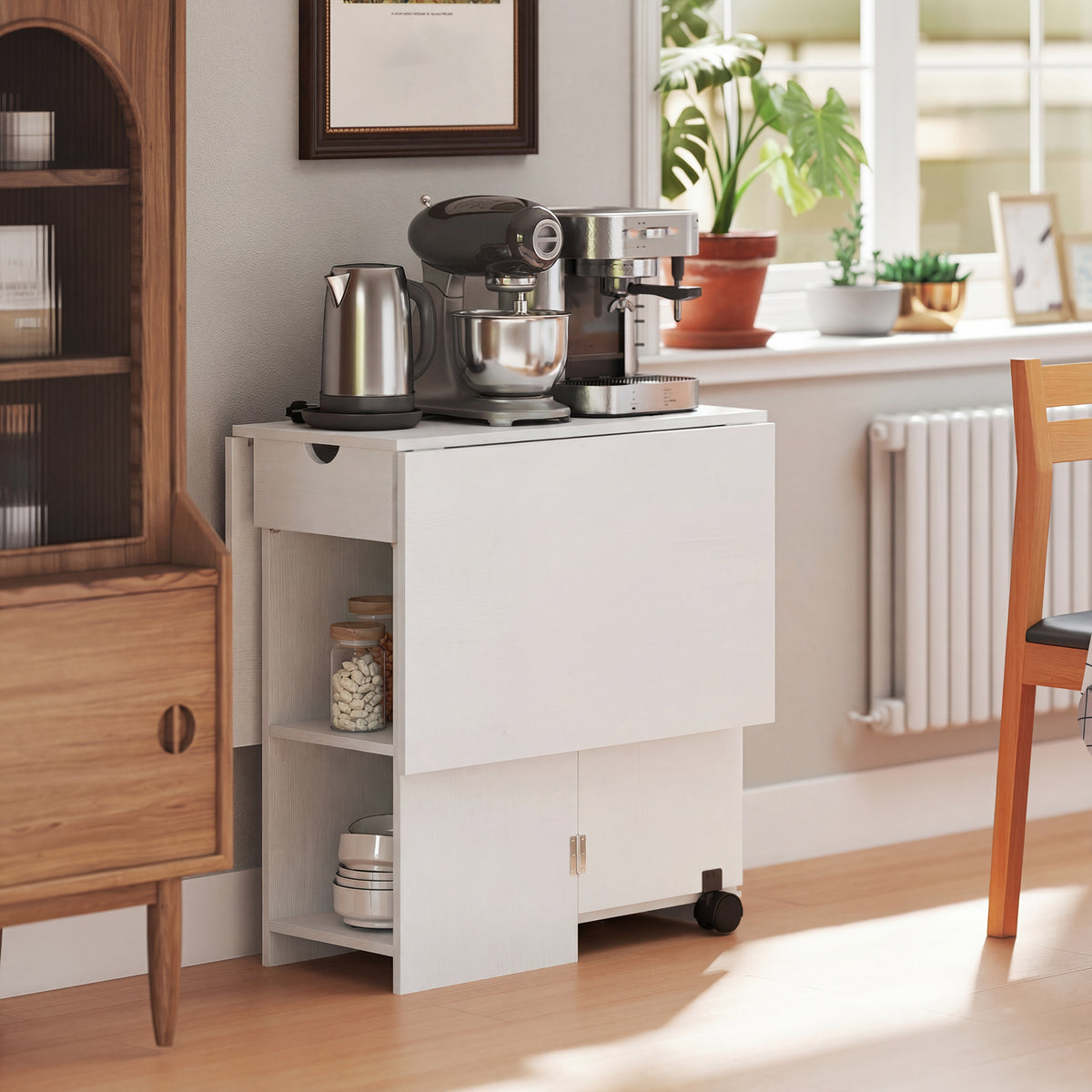 Table à Manger Pliante, Table de Cuisine Extensible pour 2 à 4 Personnes, 2 Abattants, 120 x 72 x 75 cm, Blanc-8