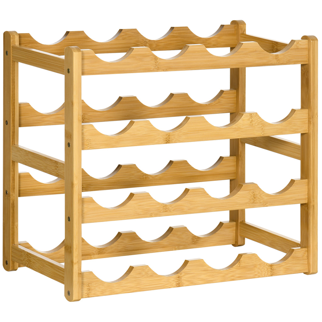 Range-bouteilles casier porte-bouteilles en bois de bambou 4 niveaux 16 bouteilles 43 x 23,5 x 38 cm bois naturel-0