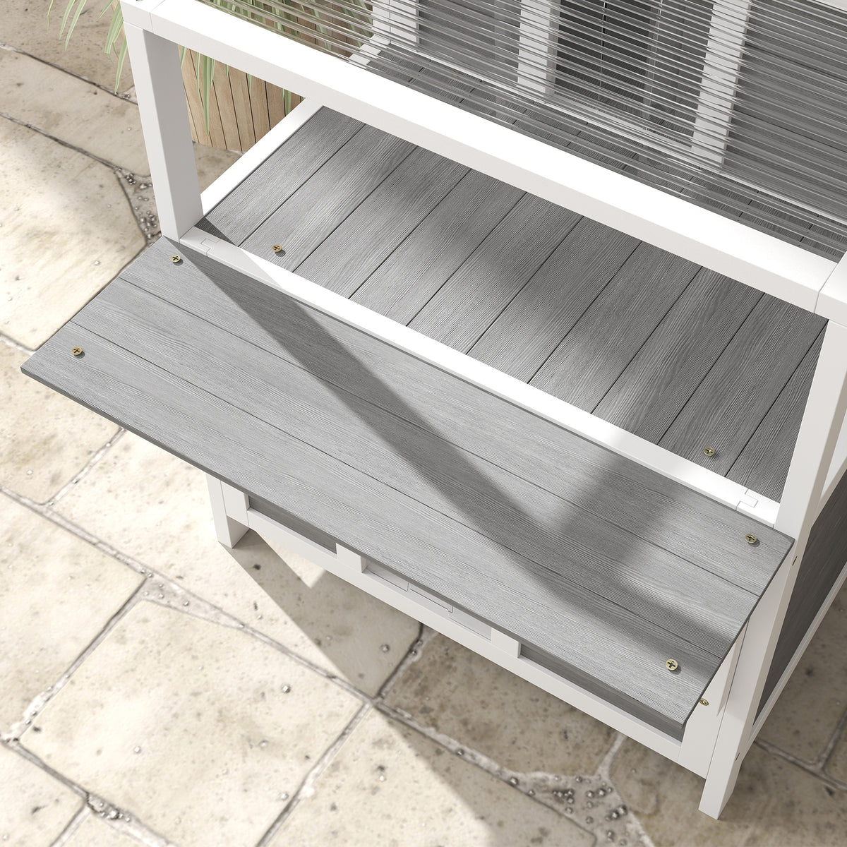 Maison pour chats 2 niveaux avec balcon abrité, toit ouvrable, extérieur, intérieur, gris clair-7