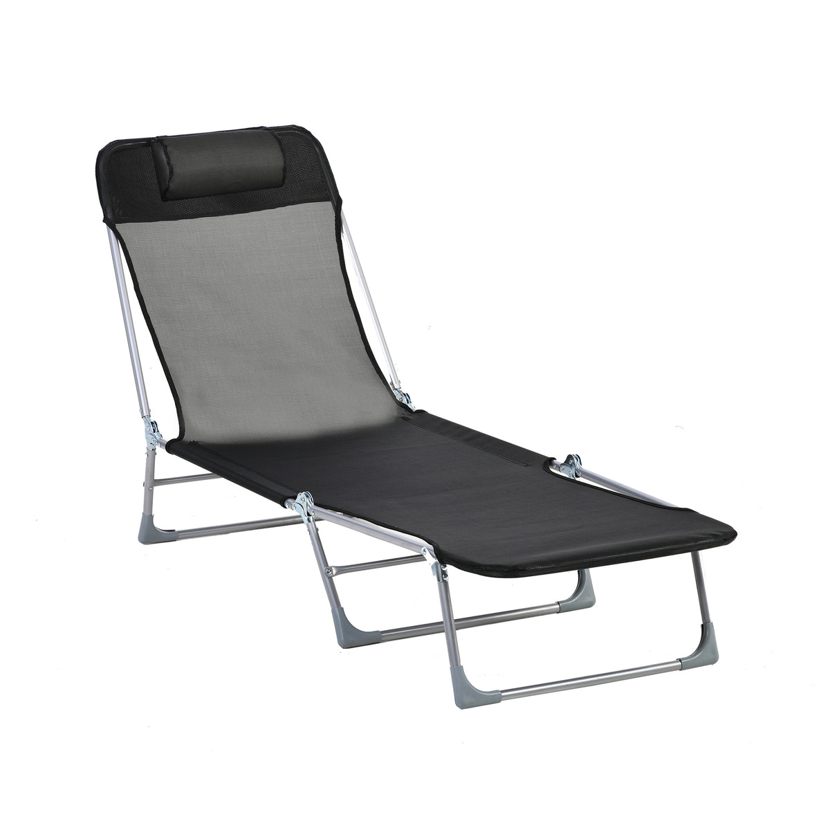 Bain de soleil transat chaise longue inclinable pliable avec oreiller dossier réglable sur 5 niveaux noir-0
