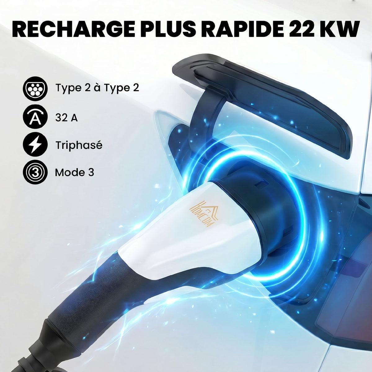 Câble de Recharge Voiture Électrique Type 2 22kw Triphasé Mode 3 Rallonge Cable Recharge Rapide 5m Assuré par PICC Noir-3