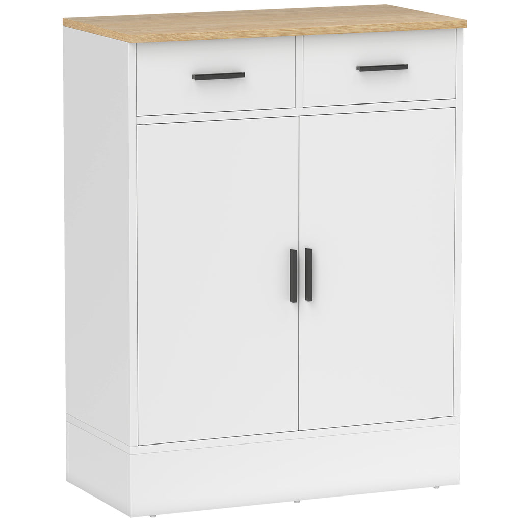 Buffet, meuble de rangement avec 2 portes, 2 tiroirs et étagère réglable, 68,6 x 35 x 90,3 cm, bois naturel et blanc-0