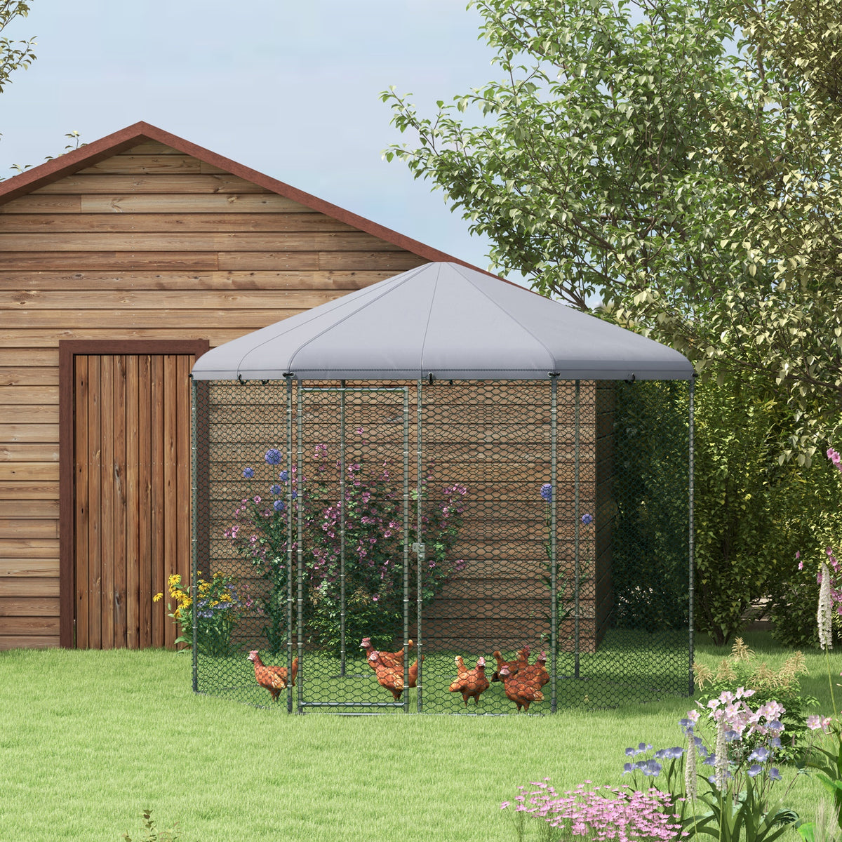 Enclos poulailler extérieur 5 m² parc grillagé dim. 2,8L x 2,45l x 2,46H - espace couvert - 5/8 poules-1