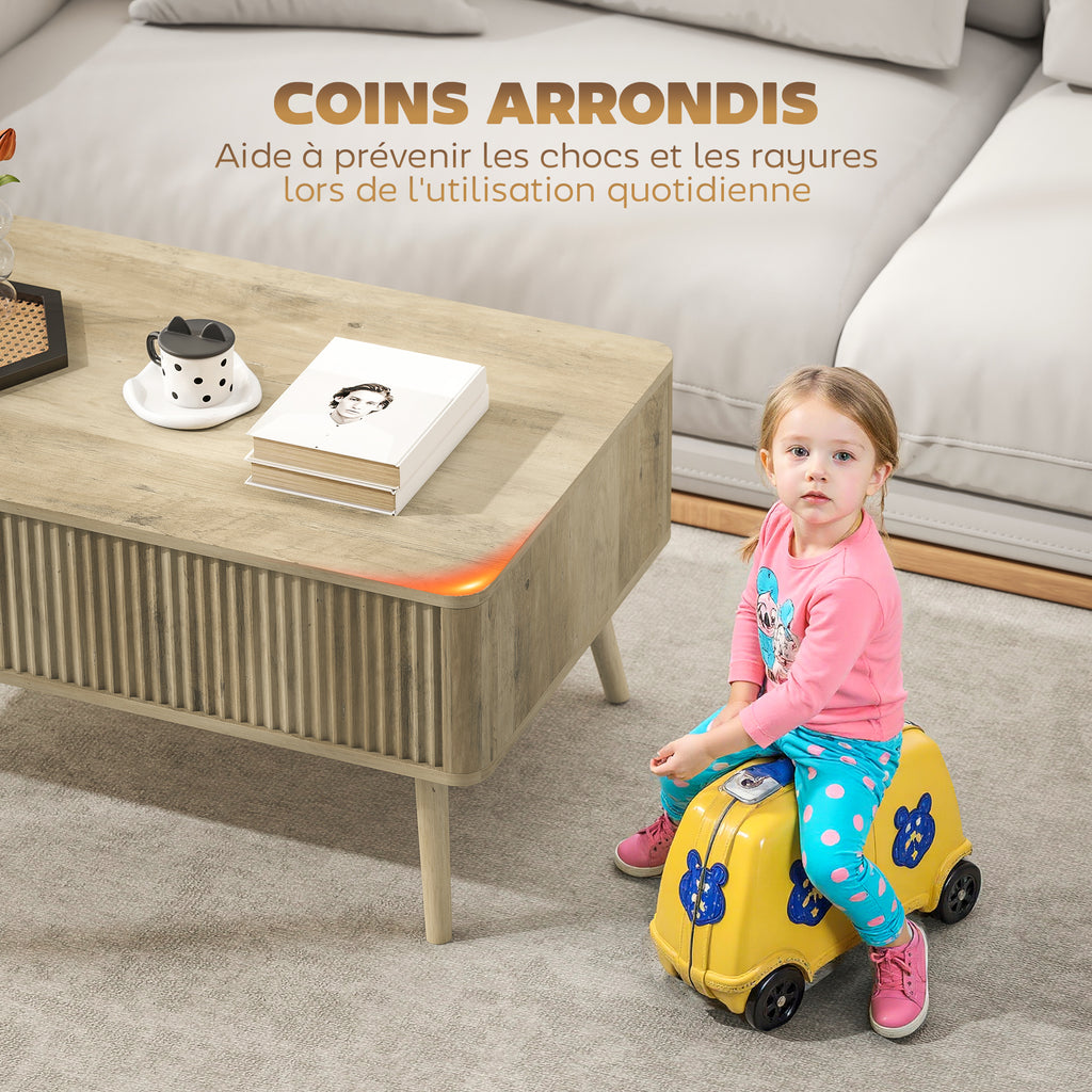 Table basse relevable, table de salon avec 2 compartiments cachés et pieds en pin, 91 x 56 x 43 cm, chêne-6
