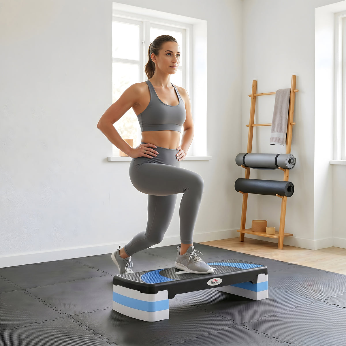 Stepper Fitness Aérobic hauteur réglable 10/15/20 cm surface antidérapante 80 x 31 x 20 cm noir bleu-1