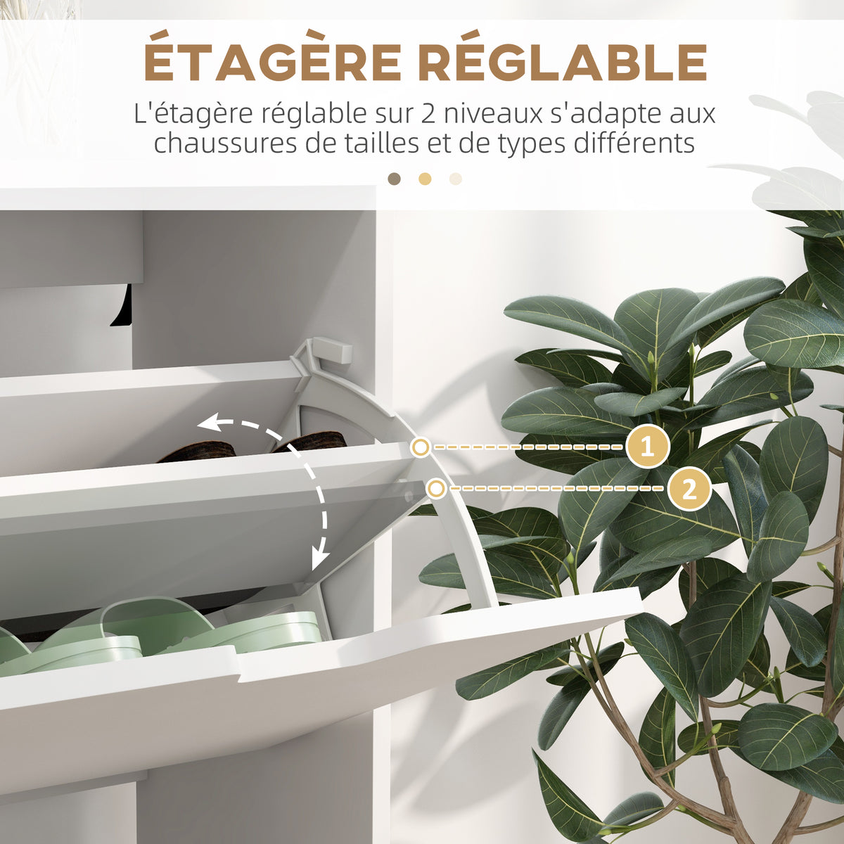 Meuble à chaussures 4 abattants 16 paires avec étagère réglable pieds en bois de pin 95 x 26 x 95 cm blanc-4