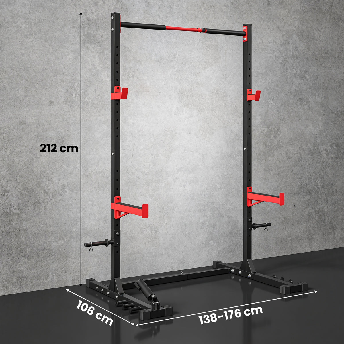 Power Tower Multifonction Charge 500 kg Largeur Réglable, Barre de Traction, Rack de Squat, 176x106x212cm, Rouge-2