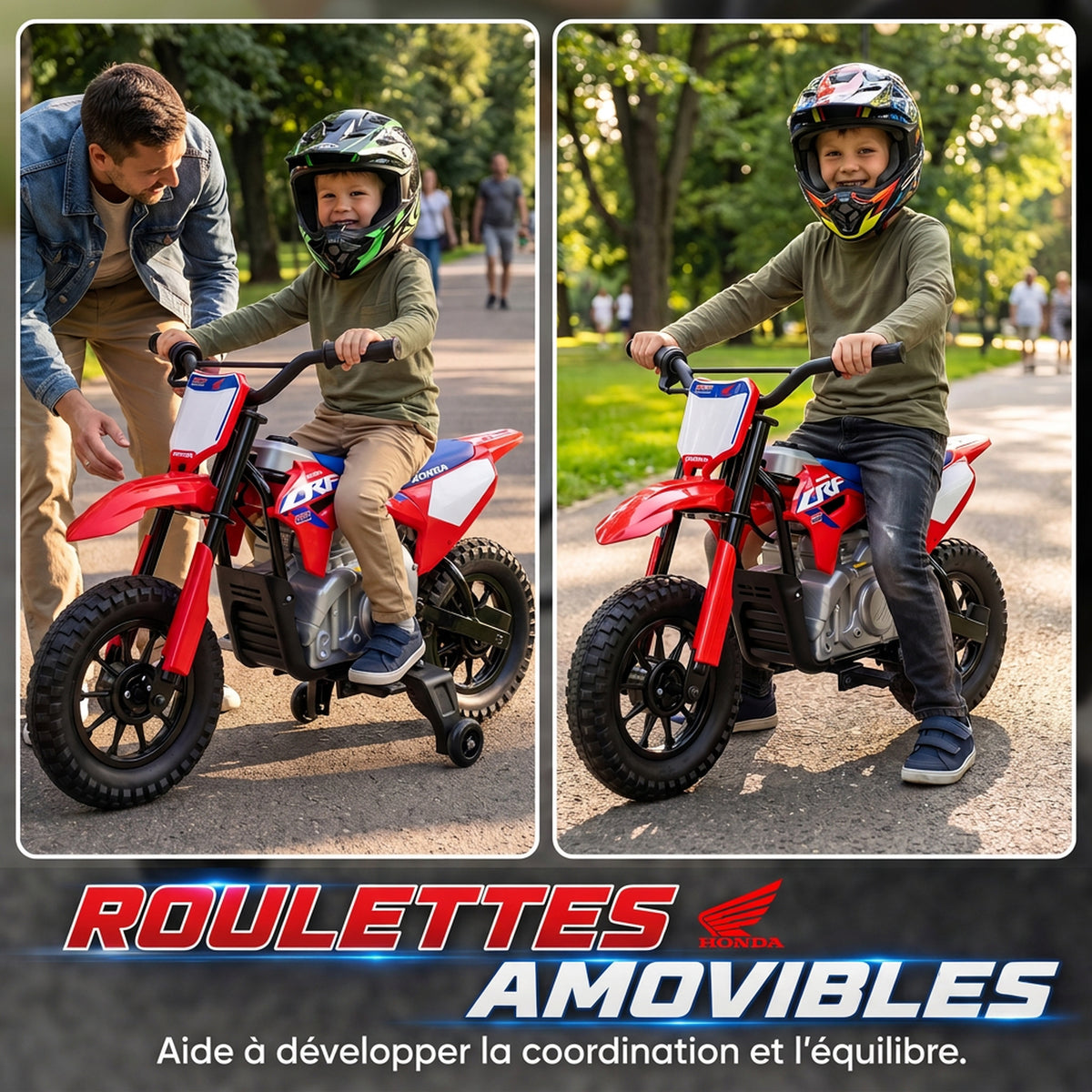 Moto Électrique Enfants sous Licence HONDA 12 V, Vitesse 3-6 Km/h, Voiture Électrique Enfants 3-8 ans, Rouge et Bleu-5