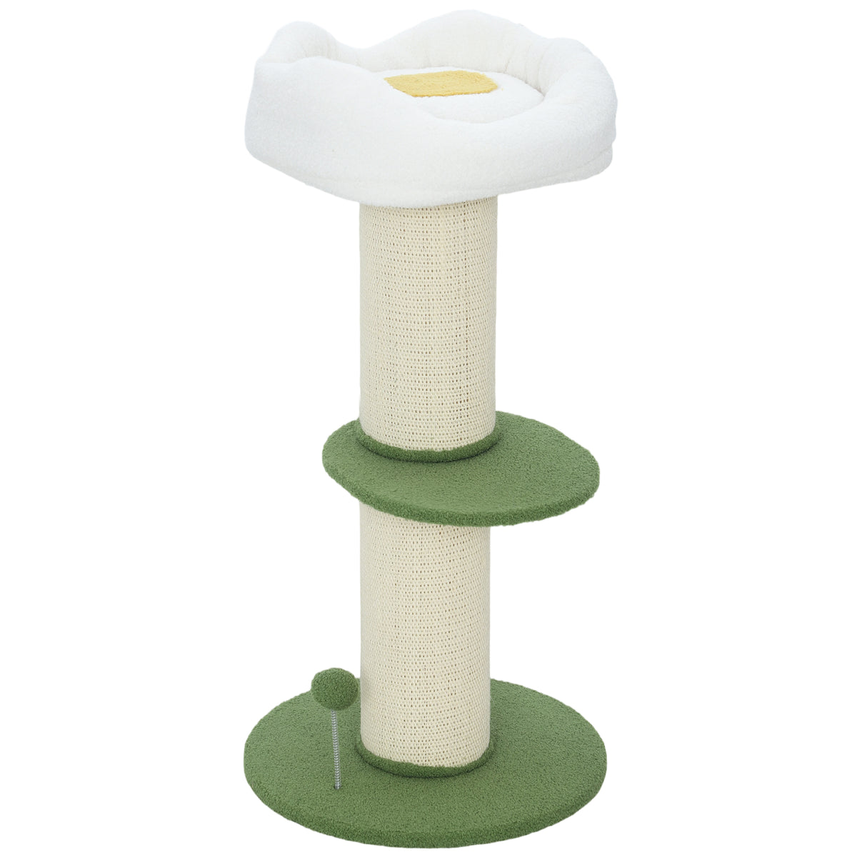 Arbre à chat à fleurs à 3 niveaux, tonneau à gratter pour chats plateforme et balle poteau en sisal, Ø 45 x 92 cm, vert-0