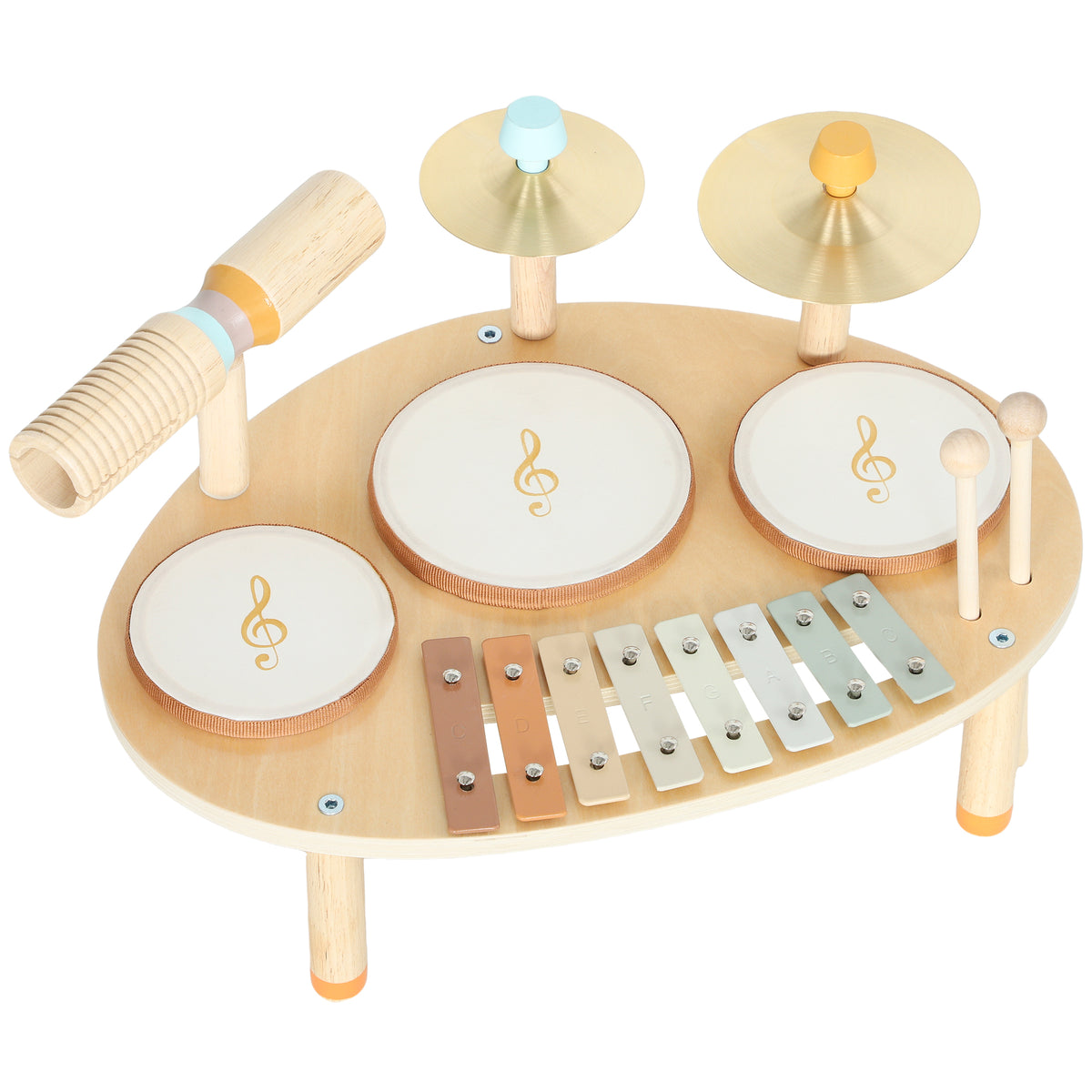 Jeux de Tambours pour Bébé, Tambour bébé avec Xylophone pour Tout-Petits, Instruments de Musique en Bois, Naturel-0
