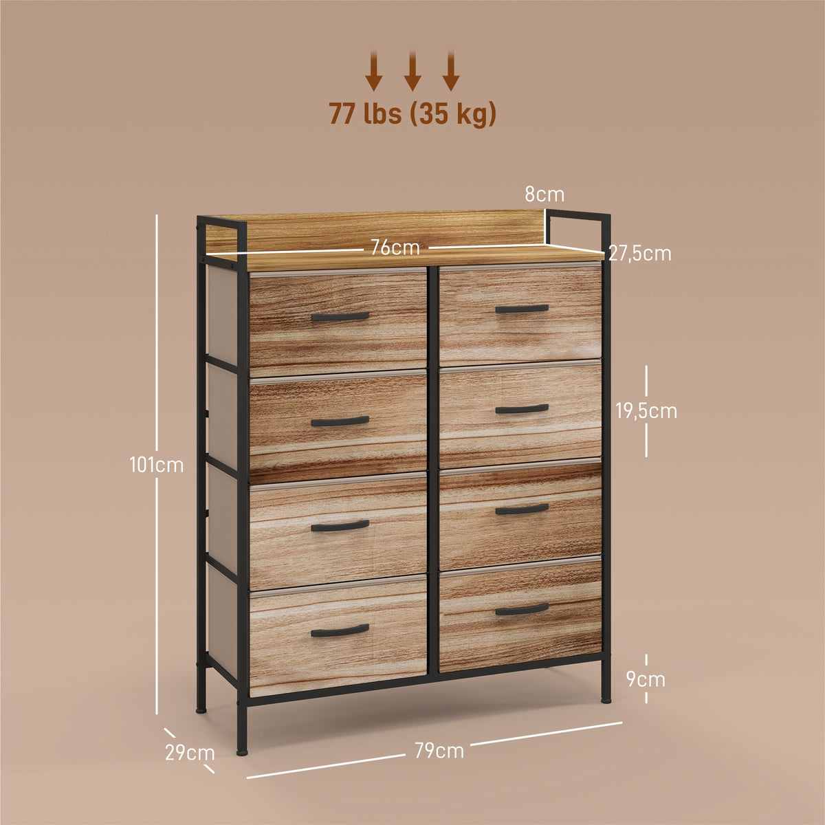Meuble de Rangement commode 8 tiroirs en tissu amovibles, étagère supérieure et cadre acier 79L x 29l x 101H cm-2