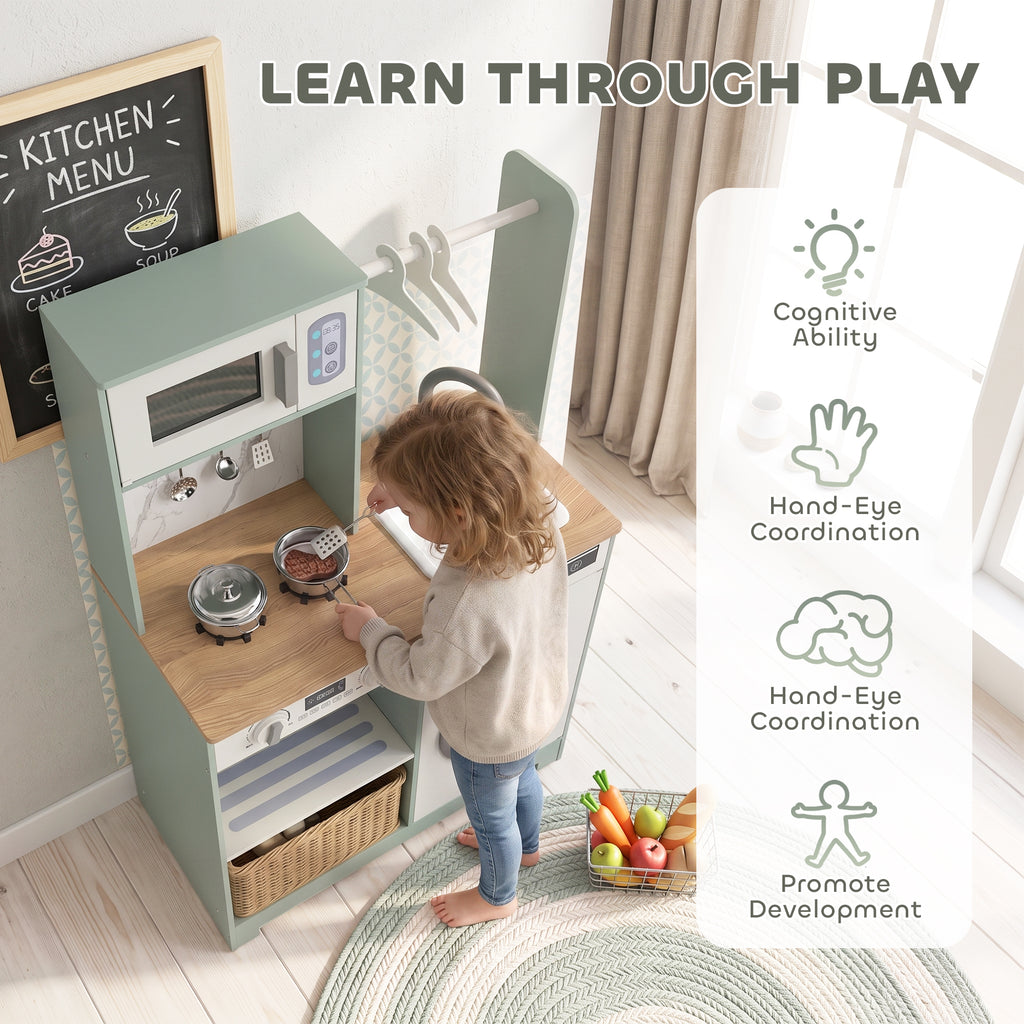 Cuisine enfant jouet d'imitation, dinette enfant avec cuisinière, évier, micro-ondes, 5 accessoires, vert-7