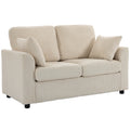 Canapé 2 Places en Velours Côtelé, Canapé de Salon 144 cm avec Assise Large Rembourrée, 2 Oreillers, Beige-0