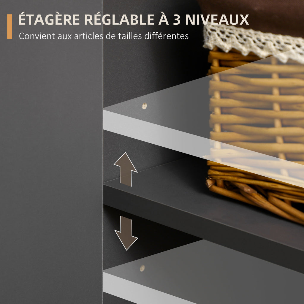 Buffet bas meuble de rangement sur pieds style scandinave 2 portes 3 tiroirs 120 x 40 x 80 cm gris anthracite-4
