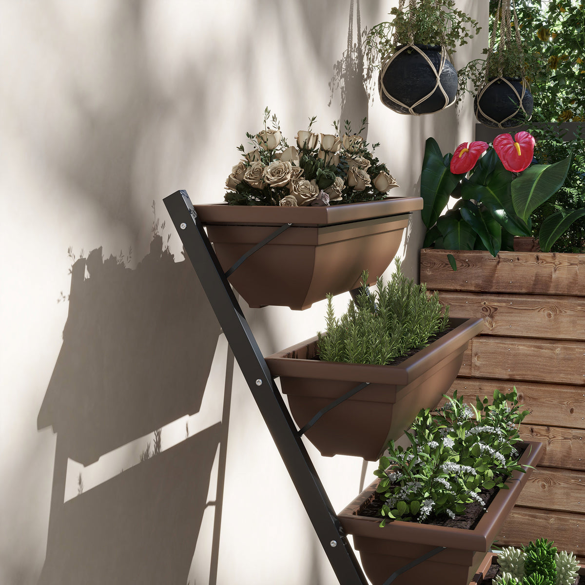 Jardinière surélevée avec étages jardinière verticale avec 5 bacs à fleurs trous de drainage cadre en acier marron-6