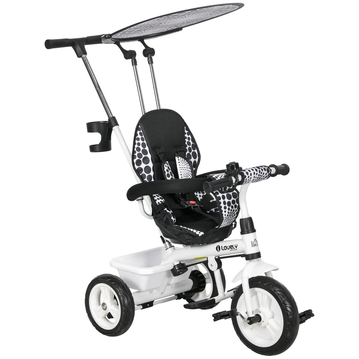 Tricycle Enfants Pare-Soleil Pliable Canne Amovible Benne Rangement 105 x 47 x 98 cm Acier Blanc et Noir-0