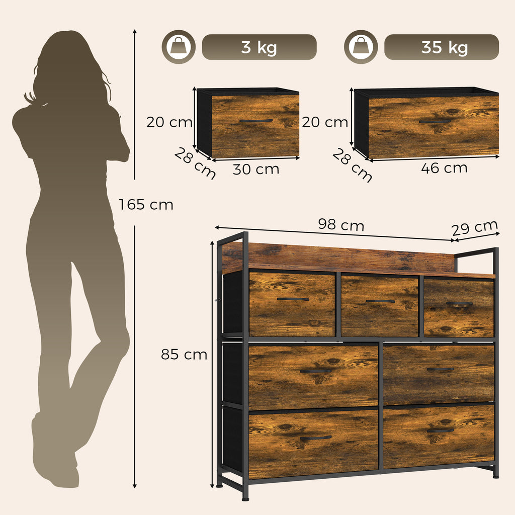 Commode 7 Tiroirs en Tissu Pliables, Commode Chambre Adulte avec Plateau Supérieur et Cadre en Acier, Brun Rustique-2