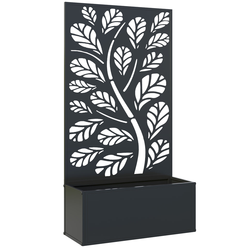 Jardinière avec brise-vue paravent treillis pour Plante Grimpante, bac à Fleurs - dim. 61L x 23l x 113H cm-0