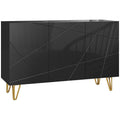 Buffet Salon, Meuble de Rangement à Haut Brillance, 3 Portes à Fermeture Douce et Étagères Réglables, 120x40x75cm, Noir-0