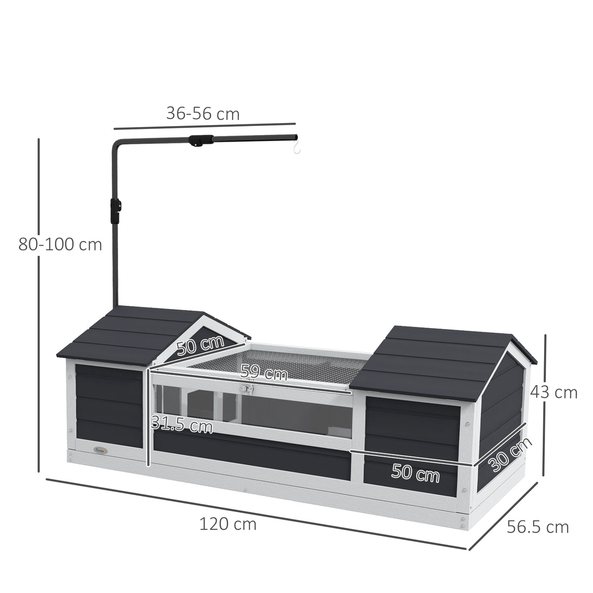 Maison tortue terrestre extérieure enclos tortue 2 niches support de lampe réglable bois massif 120 x 56,5 x 43 cm gris-2