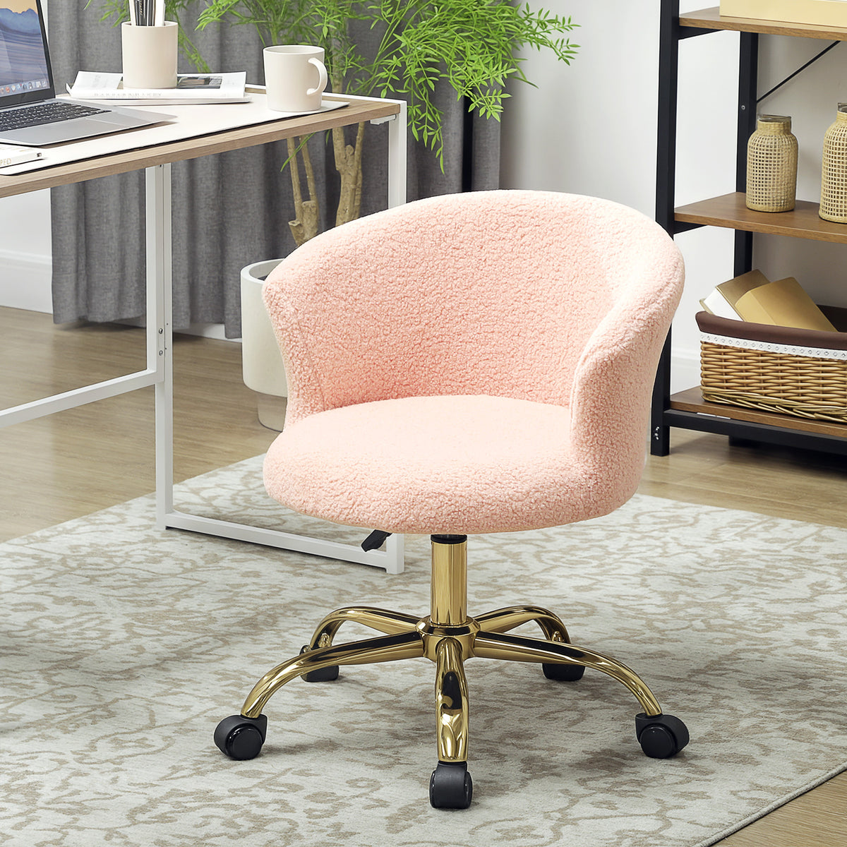 Chaise de bureau, fauteuil de bureau ergonomique réglable en hauteur, siège pivotante, piètement en acier, rose-1