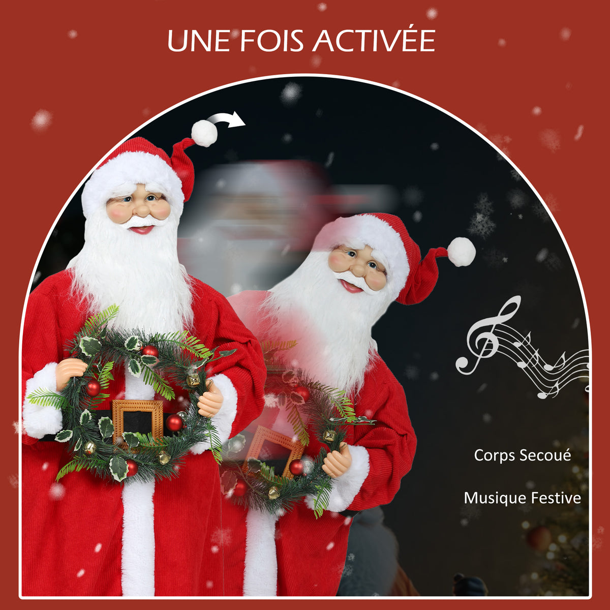Figurine de Père Noël, debout de Père Noël, commande vocale, musique festive, bras pliables, 110 cm, rouge-4