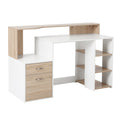 Bureau informatique avec 2 tiroirs, bureau avec rangement, 137 x 55 x 92 cm, étagères ouvertes et tablette-0