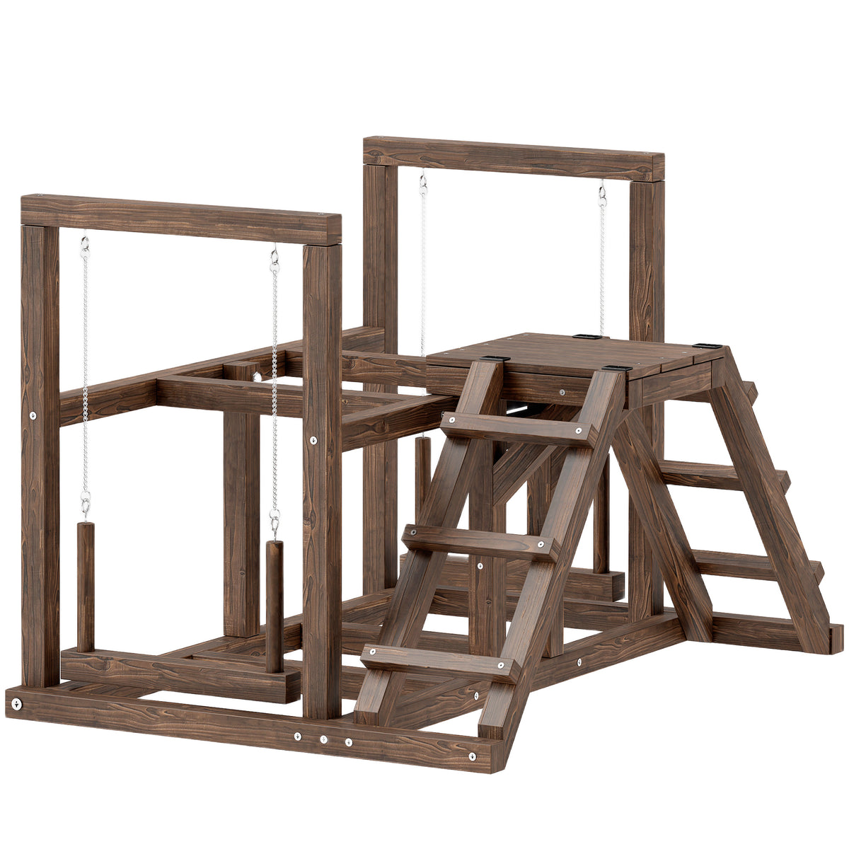 Aire de jeux en bois, Perchoir en bois pour poule, avec balançoire, échelle, plateformes, 82 x 60 x 55 cm, marron-0