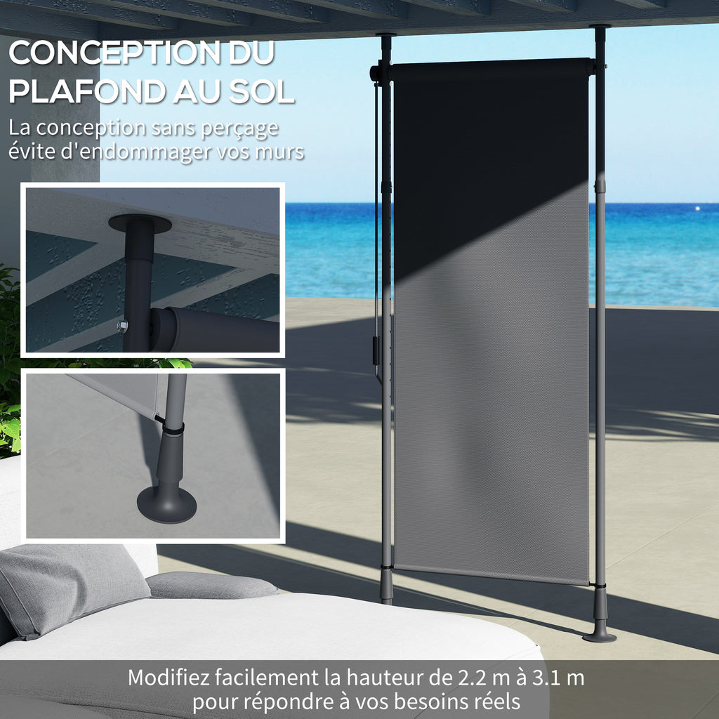 Store manuel rétractable sur pied longueur réglable manivelle installation sans perçage métal alu. polyester gris foncé-3