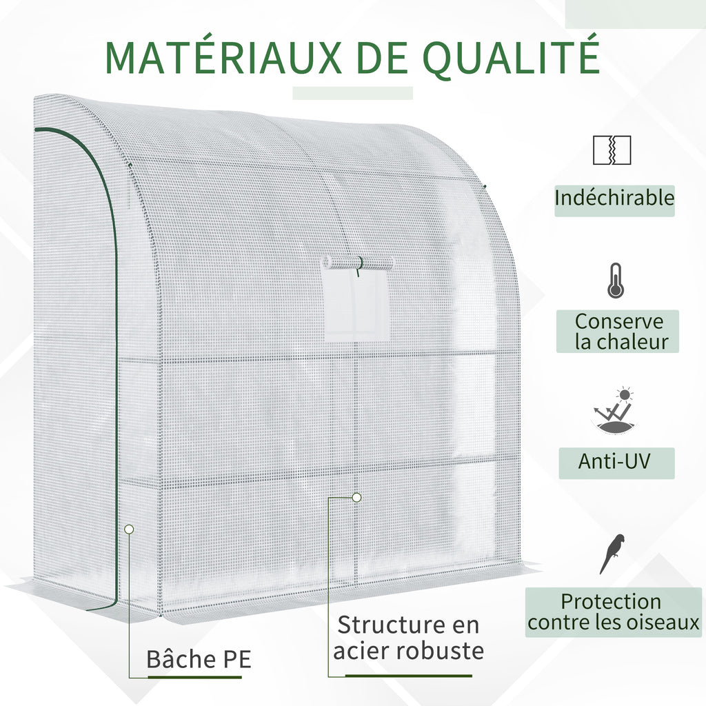 Serre de jardin PE avec étagères 3 niveaux, serre de balcon, bâche renforcée 140 g/m², châssis en acier blanc-3