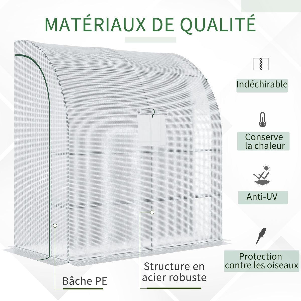 Serre de jardin PE avec étagères 3 niveaux, serre de balcon, bâche renforcée 140 g/m², châssis en acier blanc-3