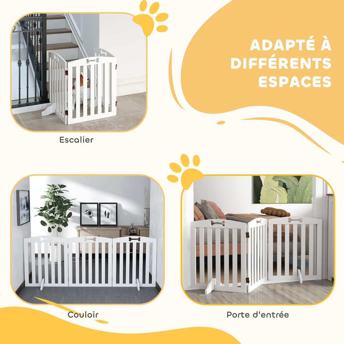 Barrière de sécurité chien barrière pliable pour chien pieds de support pointes antidérapantes 155 x 30 x 61 cm blanc-4