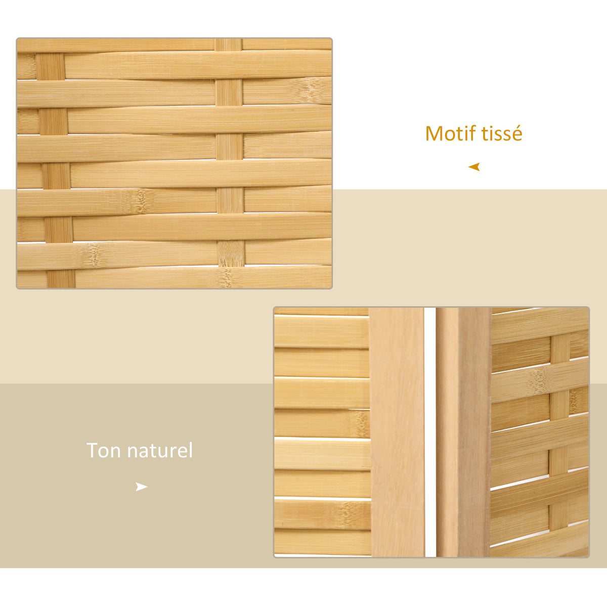 Paravent en bois séparateur de pièce closion de séparation pliable 3 panneaux en bambou 120 x 170 cm naturel clair-3