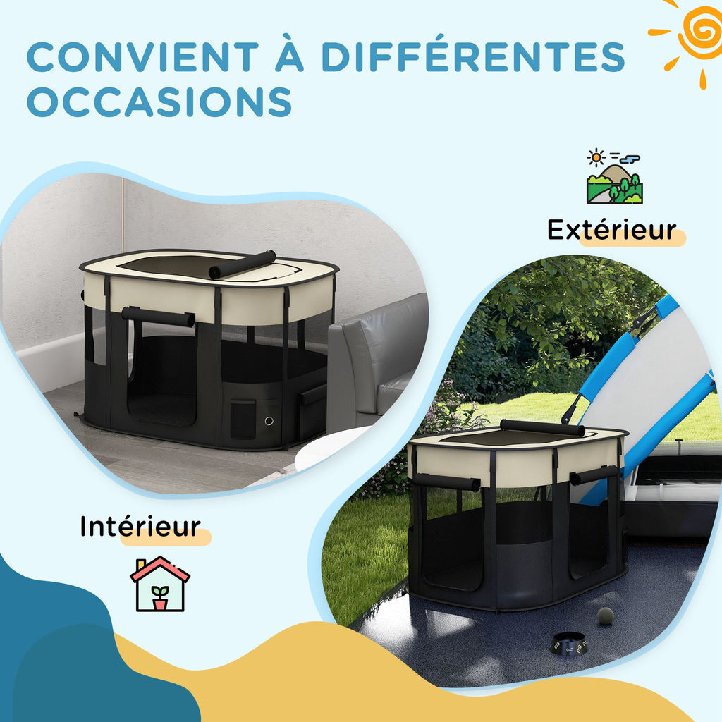 Parc enclos pliable pour chien chat petits animaux en tissu Oxford avec rangement 94 x 74 x 60 cm blanc crème et noir-6