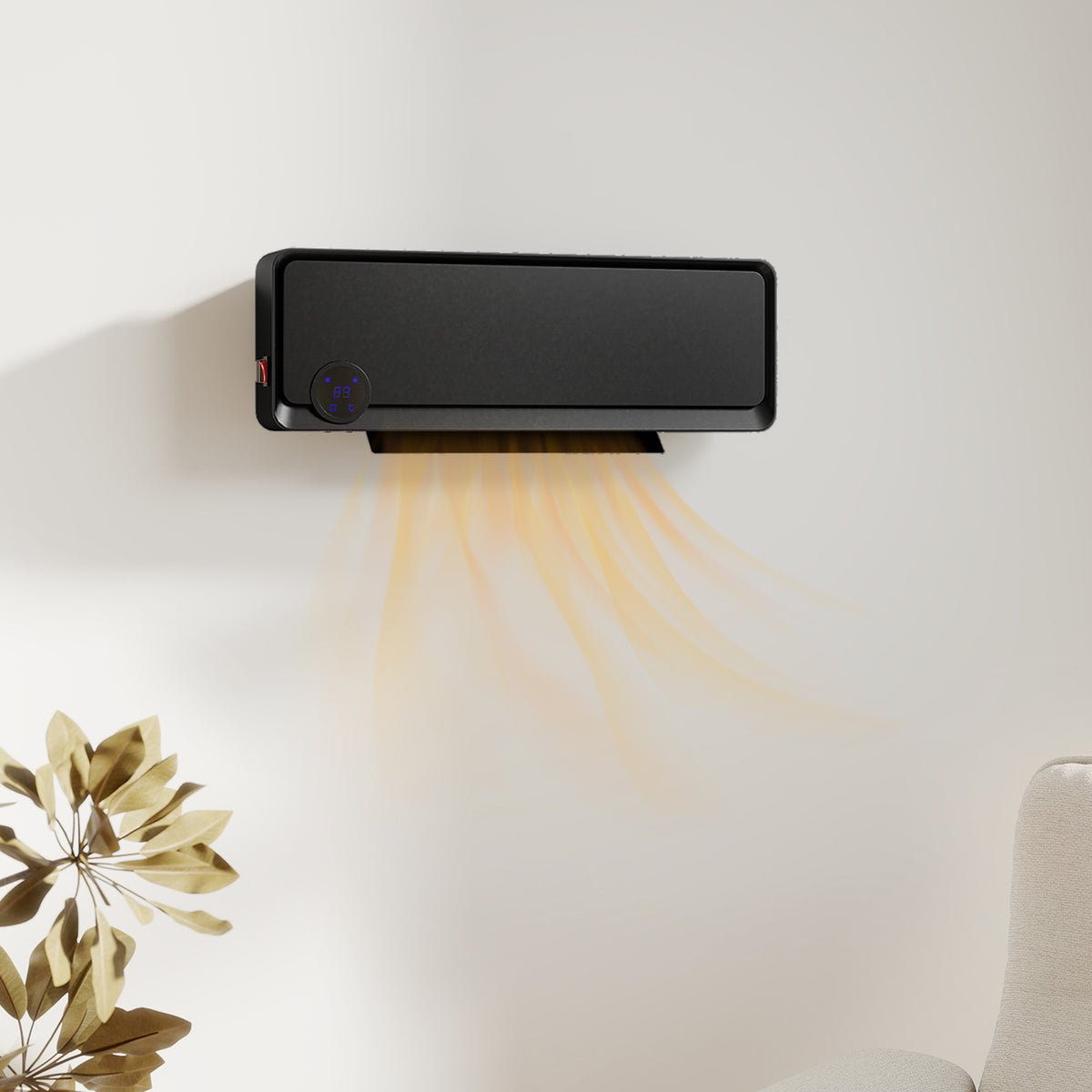 Radiateur Mural Soufflant Oscillant 2000 W, Chauffage Céramique PTC, 3 Niveaux de Puissance, 56x11,7x18,5cm, Noir-1