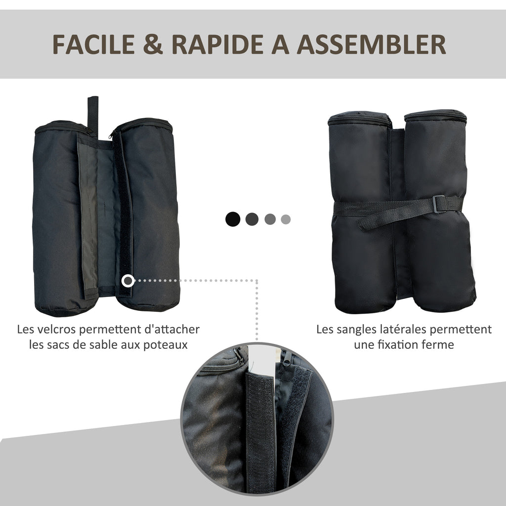 Lot 4 sacs de lestage de fixation pour tonnelle parasol pavillon, poids de lestage de pavillon, volume max. 15 kg, noir-4