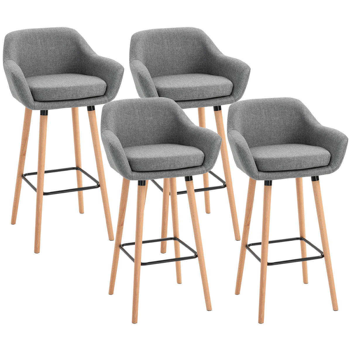 Tabourets de Bar Design scandinave Lot de 4 tabourets de Bar avec Repose-Pieds et accoudoirs Bois massif Lin Gris foncé-0