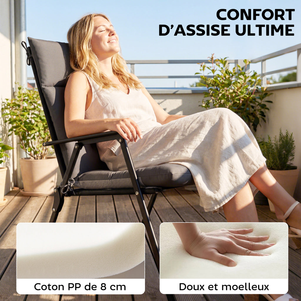 Lot de 4 coussins pour chaises de terrasse, résistants à l'eau, antidérapants, avec liens, 112x53cm, Gris Foncé-3