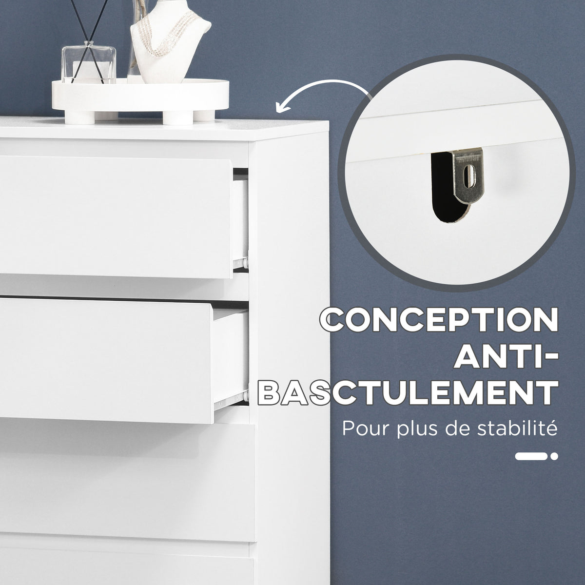 Commode 6 tiroirs meuble de rangement sans poignées design minimaliste 80 x 39 x 115 cm blanc-5