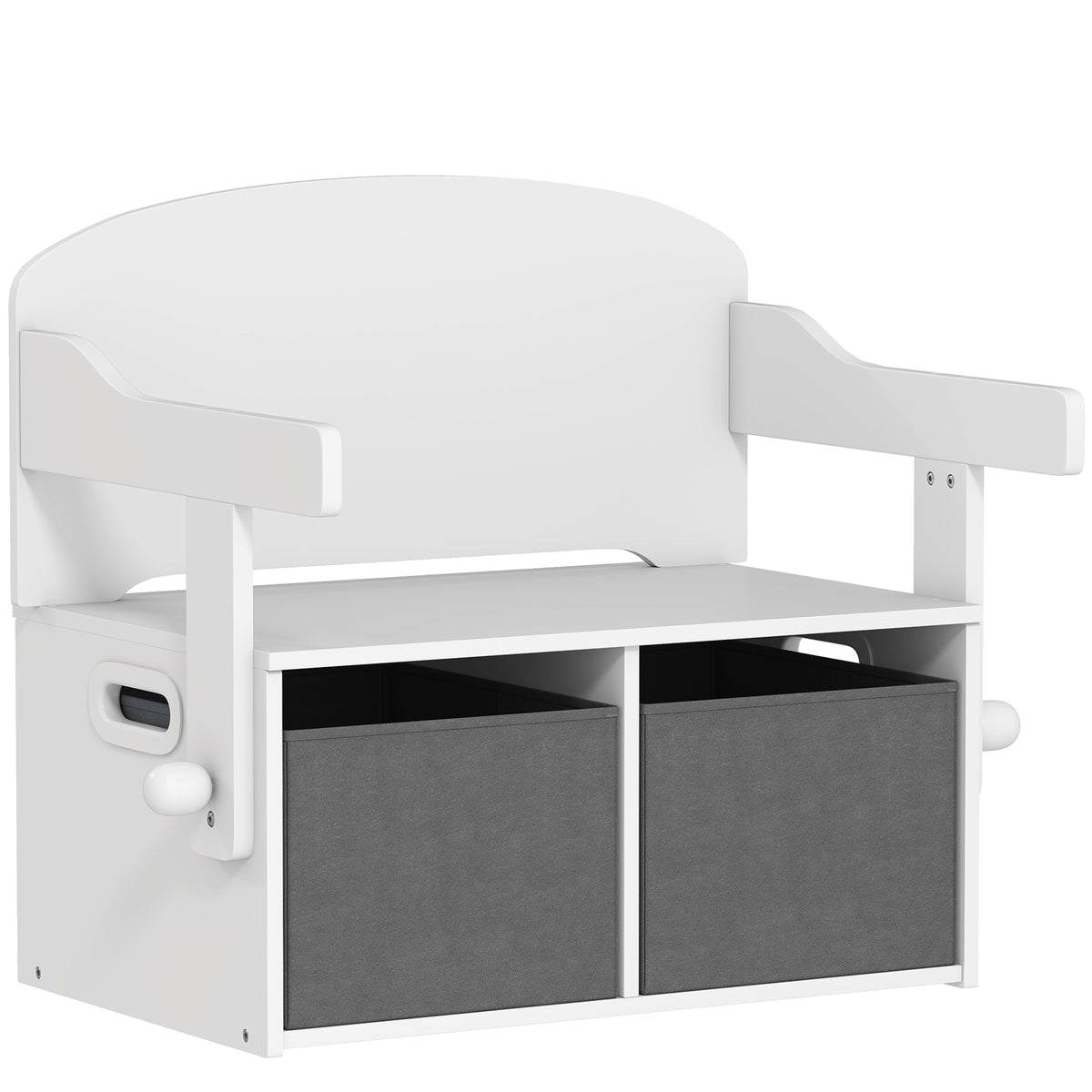 Coffre à jouet enfant 3 en 1, ensemble table et chaises avec 2 bacs en tissu amovibles, 67,5 x 46,5 x 56,7 cm, blanc-0