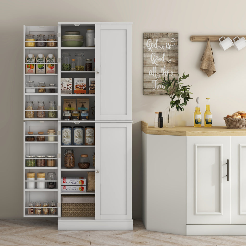 Armoire de cuisine buffet cuisine avec placards, étagère réglable et porte-épices, 60 x 35 x 166 cm, blanc-7