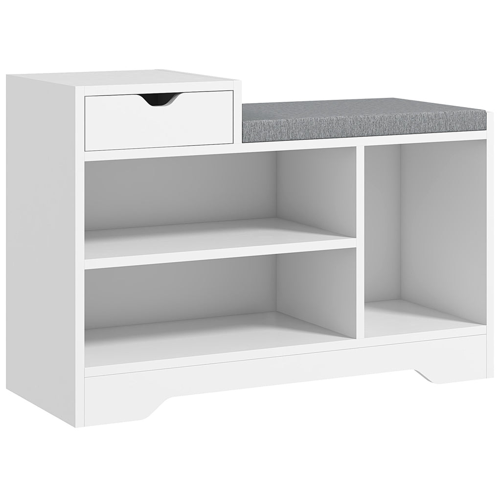 Meuble et banc à chaussures 1 tiroir et 3 compartiments, capacité 5 paires MDF, 76,5L x 30D x 52H cm-0