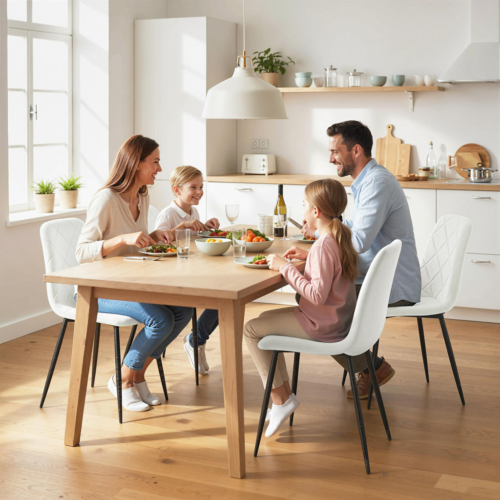 Lot de 4 chaises de salle à manger rembourrées avec dossier haut, pieds en acier et tissu effet velours, crème-6