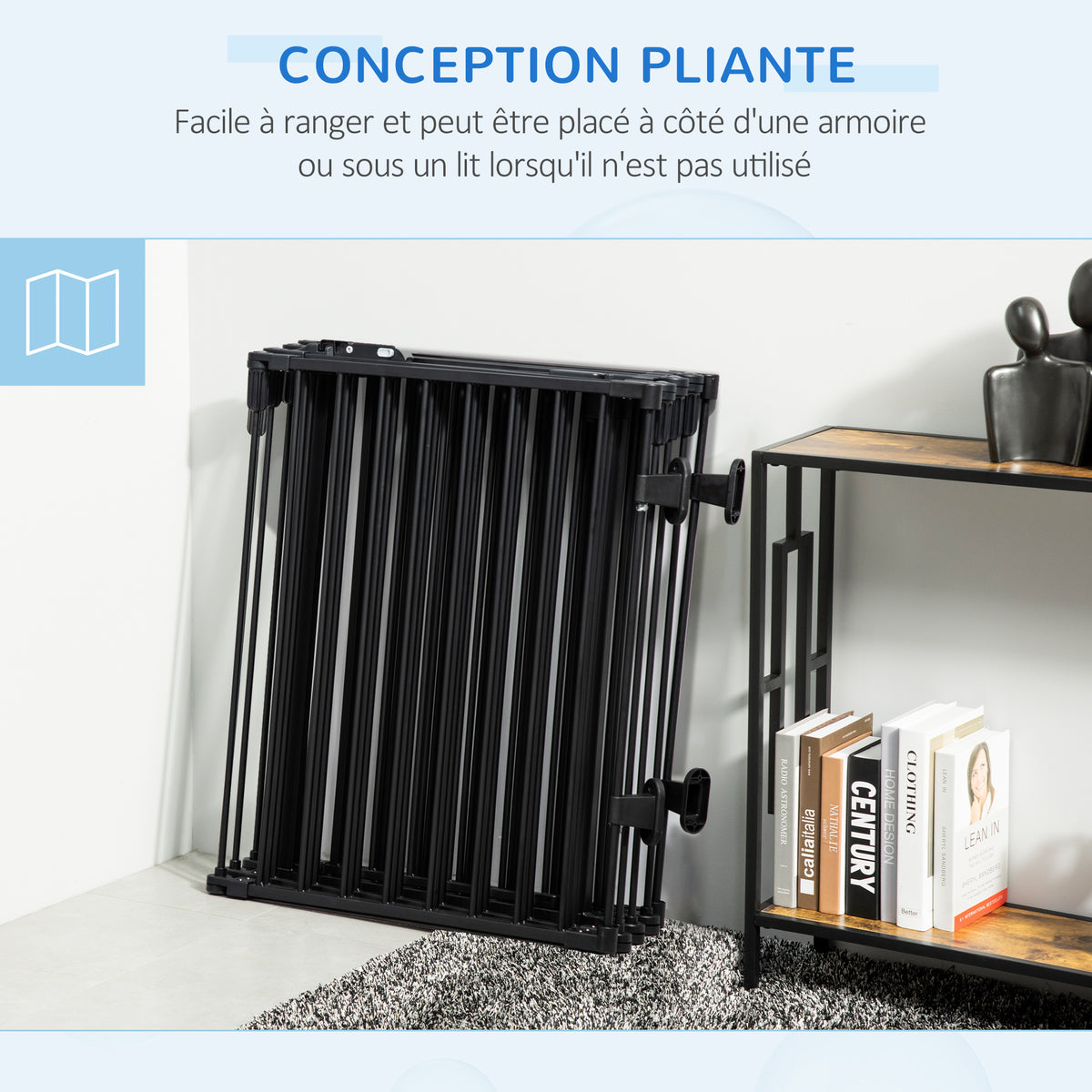 Barrière de Sécurité pour Cheminée, Parc Enclos Chien Pliable Modulable 8 Panneaux avec Porte, sans Perçage-5