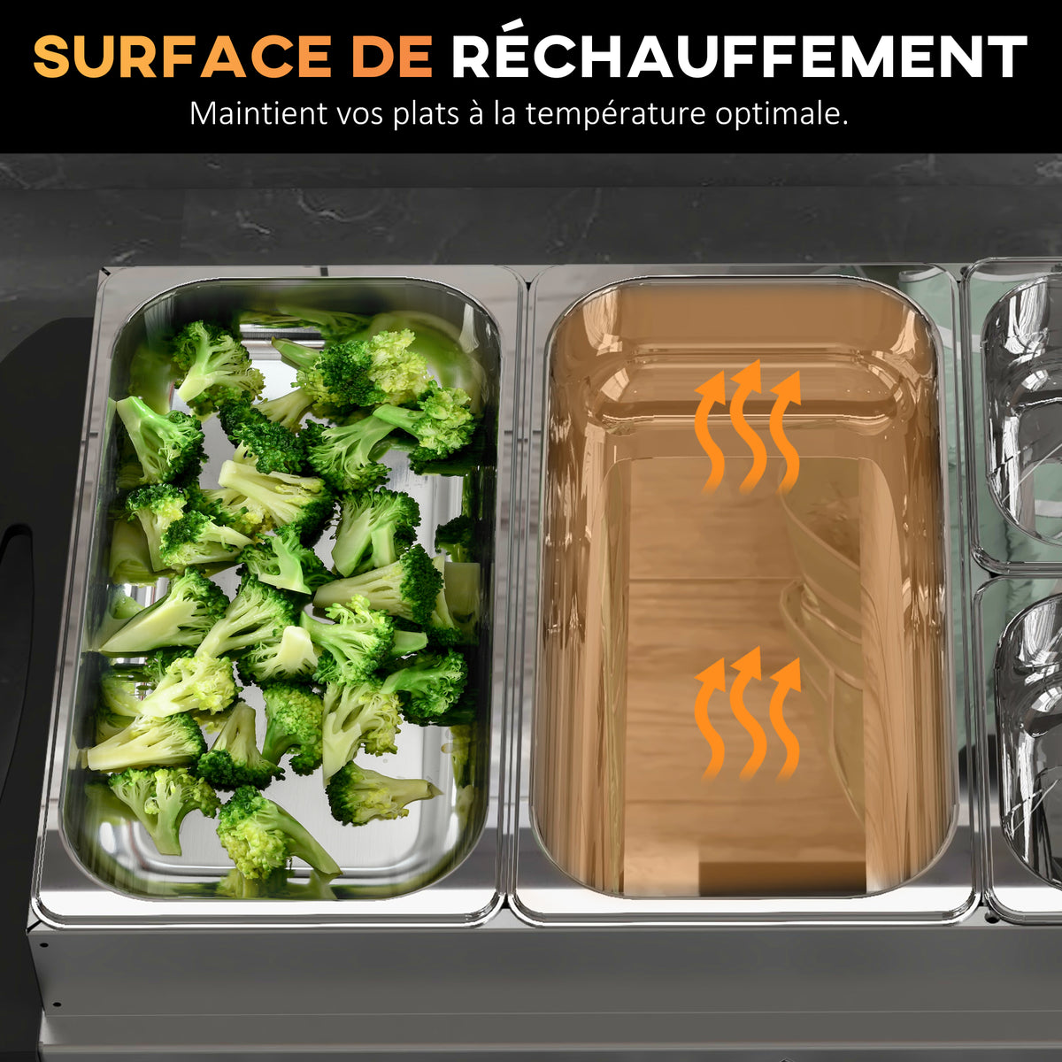 Chauffe-plats électrique acier inoxydable 300 W capacité 2 x 2,4 L et 2 x 1 L plaque chauffante et températur réglable-4
