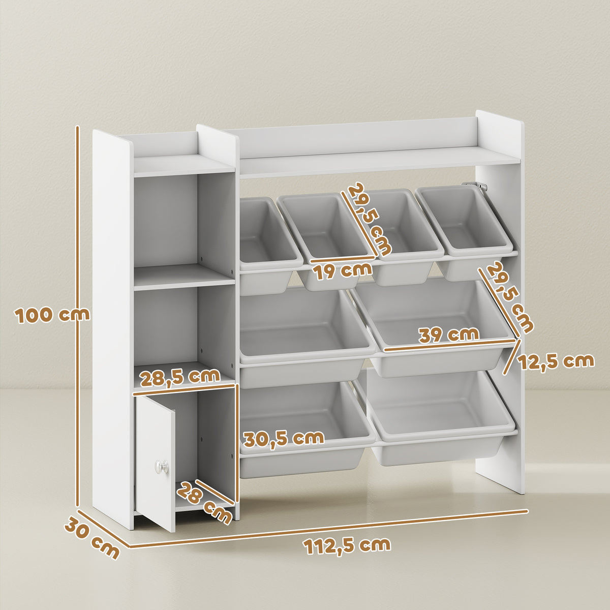 Meuble rangement enfant 3 à 8 ans, rangement jouets enfant avec 8 bacs amovibles, étagères de rangement, placard, blanc-2