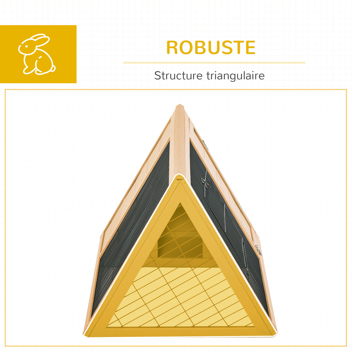 Clapier triangulaire de sol enclos extérieur niche double porte convient aux lapins poules tortue terrestre dim. 116L x 62,2l x 52,5H cm bois massif pin-5