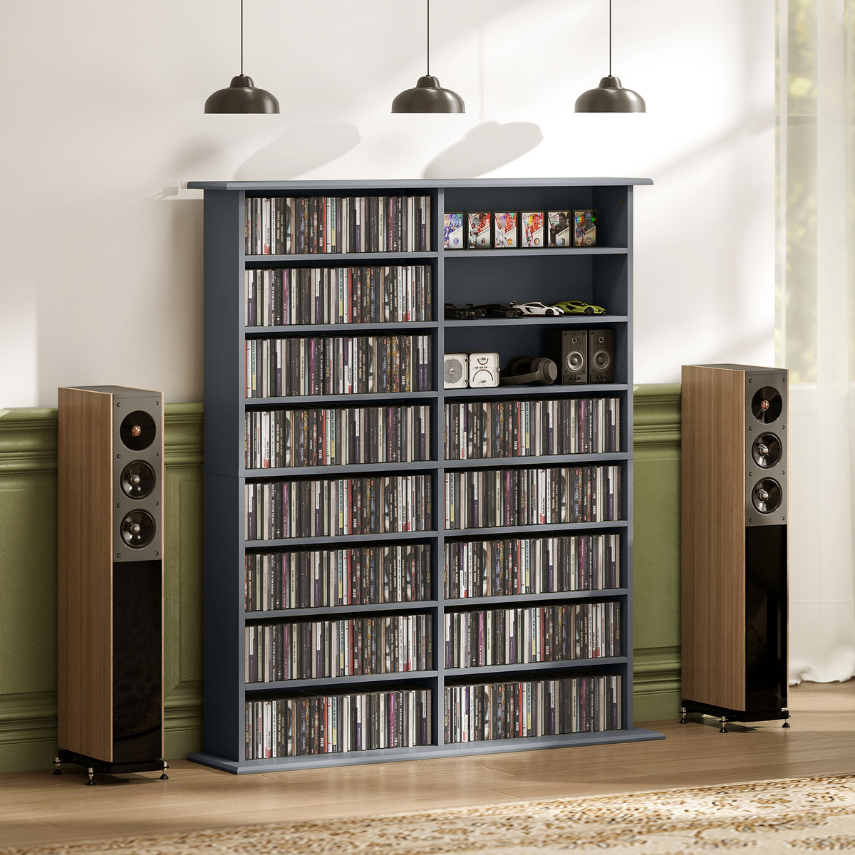 Rangements pour CD et DVD avec 16 compartiments et 12 étagères réglables capacité max. 720 CD/396 DVD et Blu-ray gris-8