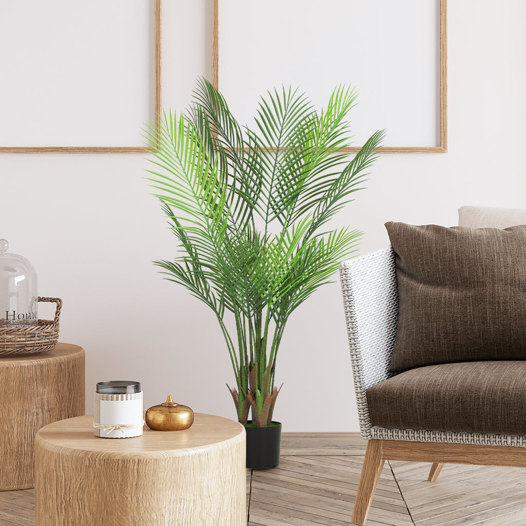Plante artificielle intérieure 120 cm, palmier arbre artificiel avec pot en plastique et flocage, vert-9
